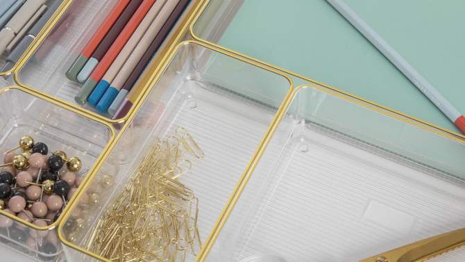 Martha Stewart 8pc Plastic Stackable Office Desk Drawer Organizers with Gold Trim Clear, 2 of 13, play video