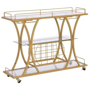 NicBex 3 Shelves Rolling Kitchen Island Cart with Bottle Racks and Glass Racks,Kitchen Island on Wheels with Storage,Island Table for Kitchen