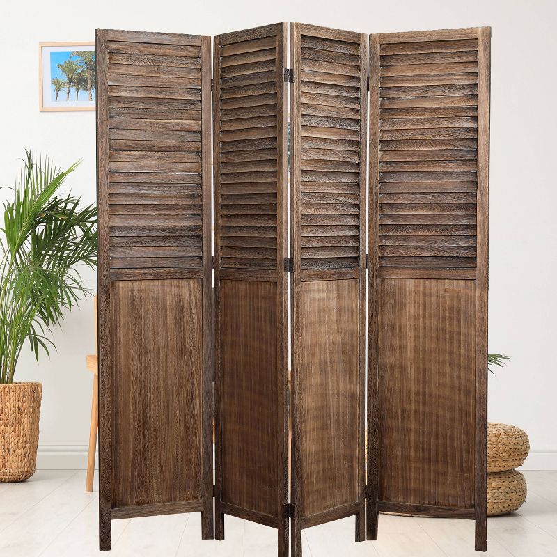 Rancho Shutter 4 Panel Room Divider with Folding Screen Room Partition Paulownia Wood Brown - Proman Products, 3 of 7