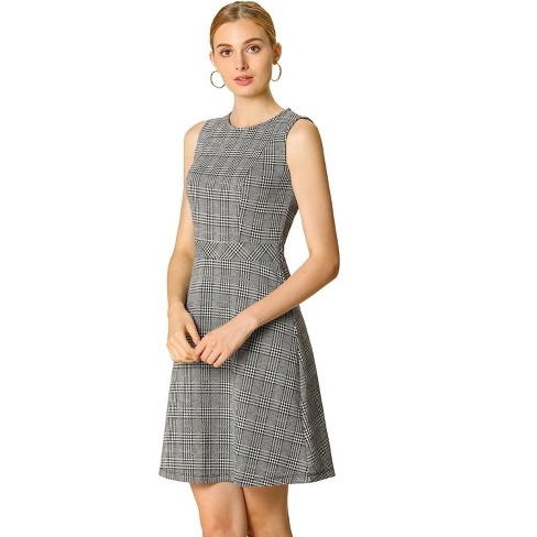 Allegra K Women's Plaid Tweed Dress Fit And Houndstooth Work Dresses White Black Small Target