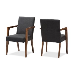 Baxton Studio Set of 2 Andrea Mid-Century Modern Upholstered Wooden Armchair Dark Gray: Polyester, Rubberwood Frame, Spot Clean - 1 of 4