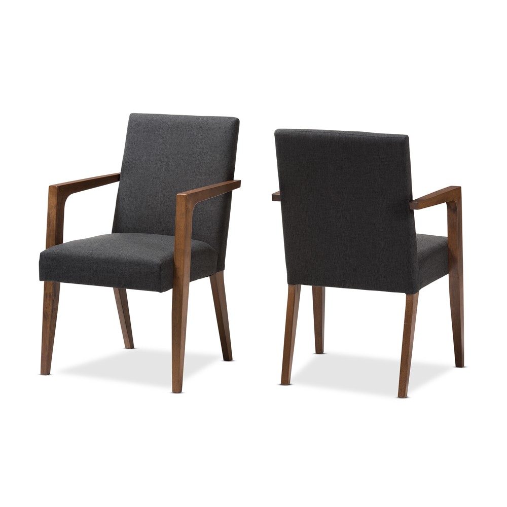 Photos - Chair Set of 2 Andrea Mid - Century Modern Upholstered Wooden Armchair - Dark Gr