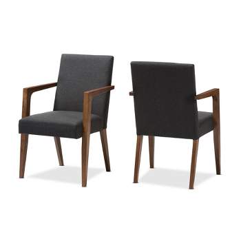 Set of 2 Andrea Mid - Century Modern Upholstered Wooden Armchair - Dark Gray - Baxton Studio