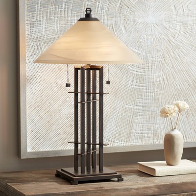 Bronze Mission Style Table Lamp with Alabaster Shade