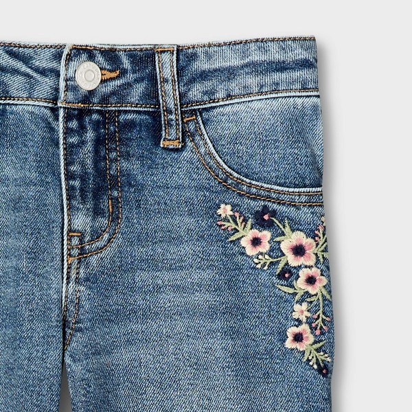 Jeans de campana de tiro medio con bordado floral para niña - Cat & Jack™ - Lavado medio 5