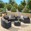 Outdoor Patio Furniture 11-Piece Half-Moon Sectional Round Patio Furniture Set Sofa with Tempered Glass Round Coffee Table - 3 of 4
