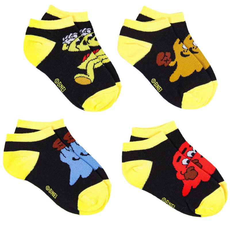 Pac-Man Multi-Character Design Kids Ankle No-Show Socks 4 Pairs Multicoloured, 1 of 7