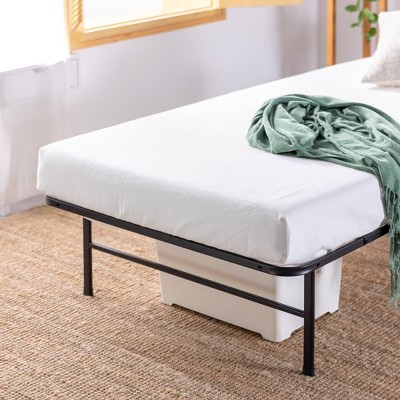 Twin Black Metal Bed Frame with Bamboo Slats
