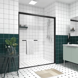 Zeus & Ruta Aluminum Frame Double Sliding Shower Door with 1/4"Clear Tempered Glass, Matte Black Finish - 1 of 4