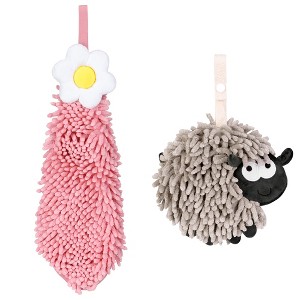 REGALWOVEN Flower and Sheep Shape Absorbent Fast Drying Chenille Hand Towels with Hanging Loop 6" x 15"/7" x 7" 2 Packs - 1 of 4