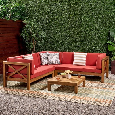 Brava 4pc Wood Patio Chat Set W Cushions Christopher Knight