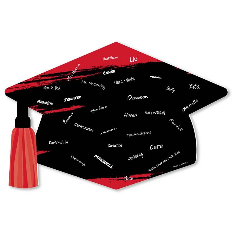 Big Dot of Happiness Red Grad - Best is Yet to Come - Grad Cap Guest Book Sign - Red Graduation Party Guestbook Alternative - Signature Mat, 1 of 8