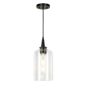 LNC Erufokoorig 1-Light 6.1" Modern Cylinder Mini Pendant Lighting, Matte Black and Seeded Glass - 1 of 4