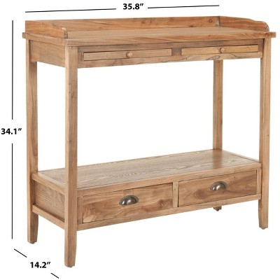 Transitional Pickled Oak Rectangular Console Table with Storage