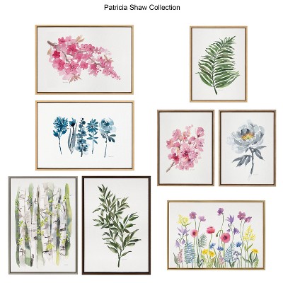 Blue Blooms 36" x 27" Canvas Print with Brown Frame