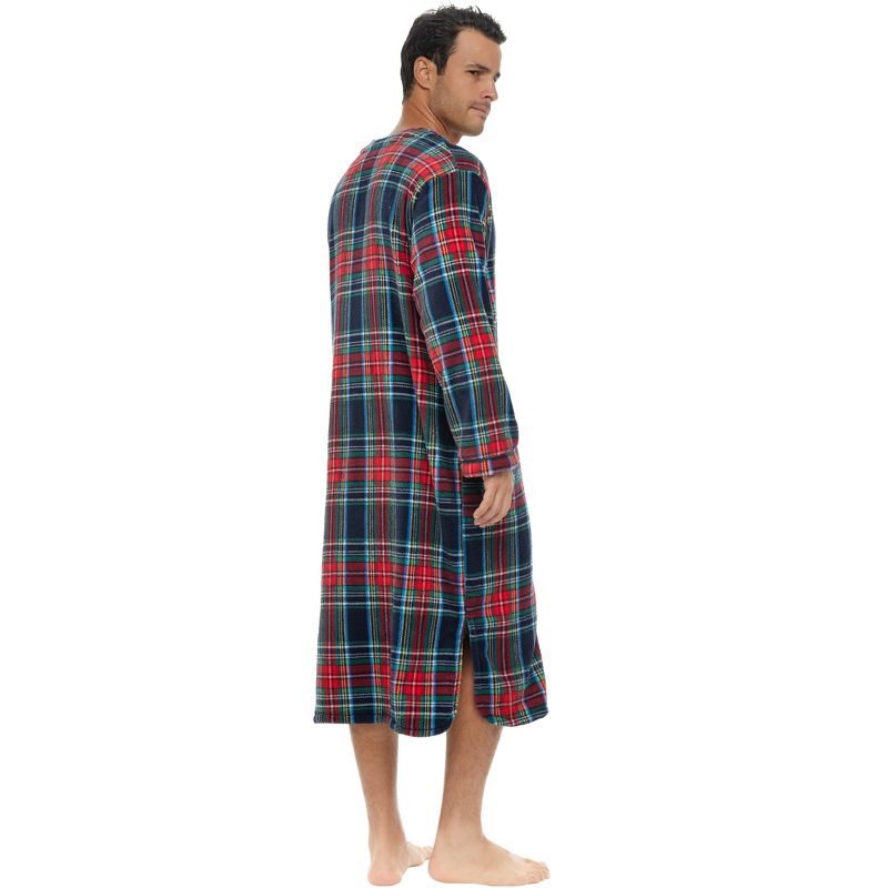 Men's Soft Plush Fleece Sleep Shirt, Warm Long Henley Night Shirt Pajamas, 2 of 6