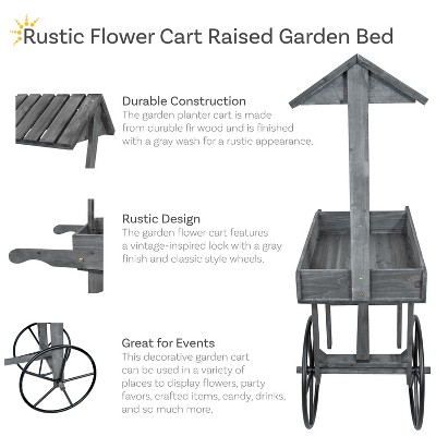 Gray Fir Wood Rustic Flower Cart Display Stand with Wheels