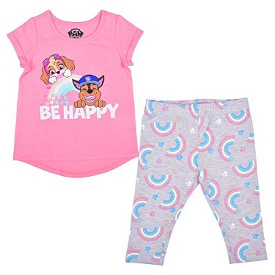 Nickelodeon Girl's 2-Pack Be Happy Paw Patrol Short Sleeve Graphic Tee and Rainbow Capri Leggings for Toddler