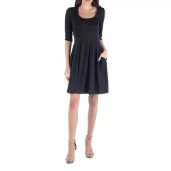 Three Quarter Sleeve Fit and Flare Mini Dress-Black-XL