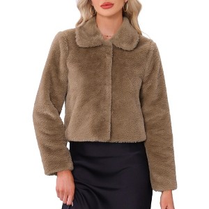 INSPIRE CHIC Women's Faux Fur Cropped Snap Button Winter Wedding Fluffy Coat - 1 of 4