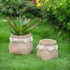 NAYSAYE Planter Set of 2 Brown Cement Planter with Woven Tassel Accent for Indoor Outdoor Garden, Brown, 15"*15"*13" - 2 of 4