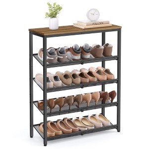VASAGLE Shoe Rack, 5 Tier Shoe Storage Shelves, 16-20 Pairs Shoe Organizer, with Sturdy Wooden Top and Steel Frame，Honey Brown and Ink Black - 1 of 4
