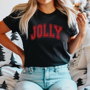 Simply Sage Market Jolly Varsity Thick Outline Short Sleeve Tee - L - Black - 1 of 4