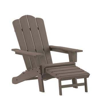 Emma and Oliver Adirondack Chair with Cup Holder and Pull Out Ottoman, All-Weather HDPE Indoor/Outdoor Lounge Chair