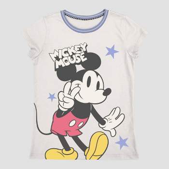 Girls' Mickey Mouse Ringer Short Sleeve Graphic T-Shirt - Cream