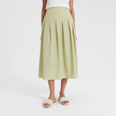 Women's Checked Pleated A-Line Skirt - A New Day™
