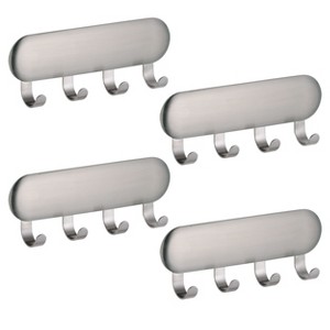 iDesign Self-Adhesive Key Rack with 4 Hooks - Set of 4 - Brushed - 1 of 4