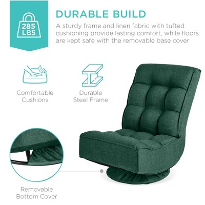 Green Linen Upholstered Folding Floor Gaming Chair with 360-Degree Swivel