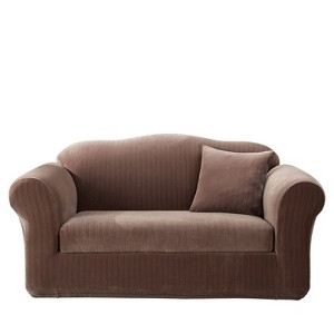 Stretch Pinstripe Sofa Slipcover Chocolate - Sure Fit, Brown