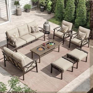 Heynemo Outdoor Patio Furniture Set, 7 Piece Patio Seating Set with Fire Table and Ottomans, Metal Furniture Set for Porch Backyard Garden - 1 of 4