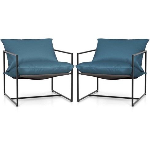 Costway 2pcs Sling Accent Chairs Metal Framed Armchairs With Removable Sponge Cushions Target