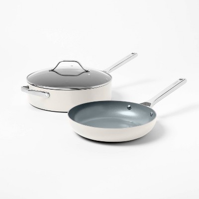 7pc Nonstick Ceramic Coated Aluminum Cookware Set Cream - Figmint™