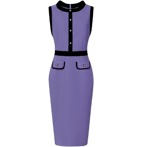 Hobemty Women's Office Sleeveless Contrast Color Sheath Dresses - 1 of 4