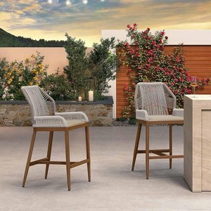 PURPLE LEAF 2 Pieces Bar Stools Patio Modern Rattan Barstools Aluminum Woven Tall Bar Chairs with Cushions for Outdoor Kitchen Island Garden - 1 of 4