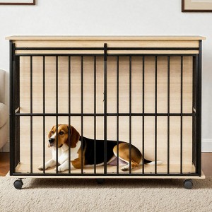 Kumasinova Dog Crate Furniture with Removable Tray,Wooden Dog Kennel Indoor with Multi-Functional Design,Dog Crates for Large Dogs,Black+Natural - 1 of 4