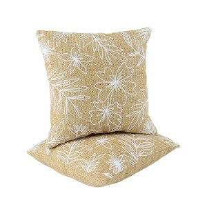 FONTOI 2 Pack Decorative Bed Pillow with Inserts, 18"x18" Square Pillows with Casual Flowers for Bed Couch Sofa, Yellow, 18"*5"*18" - 1 of 4
