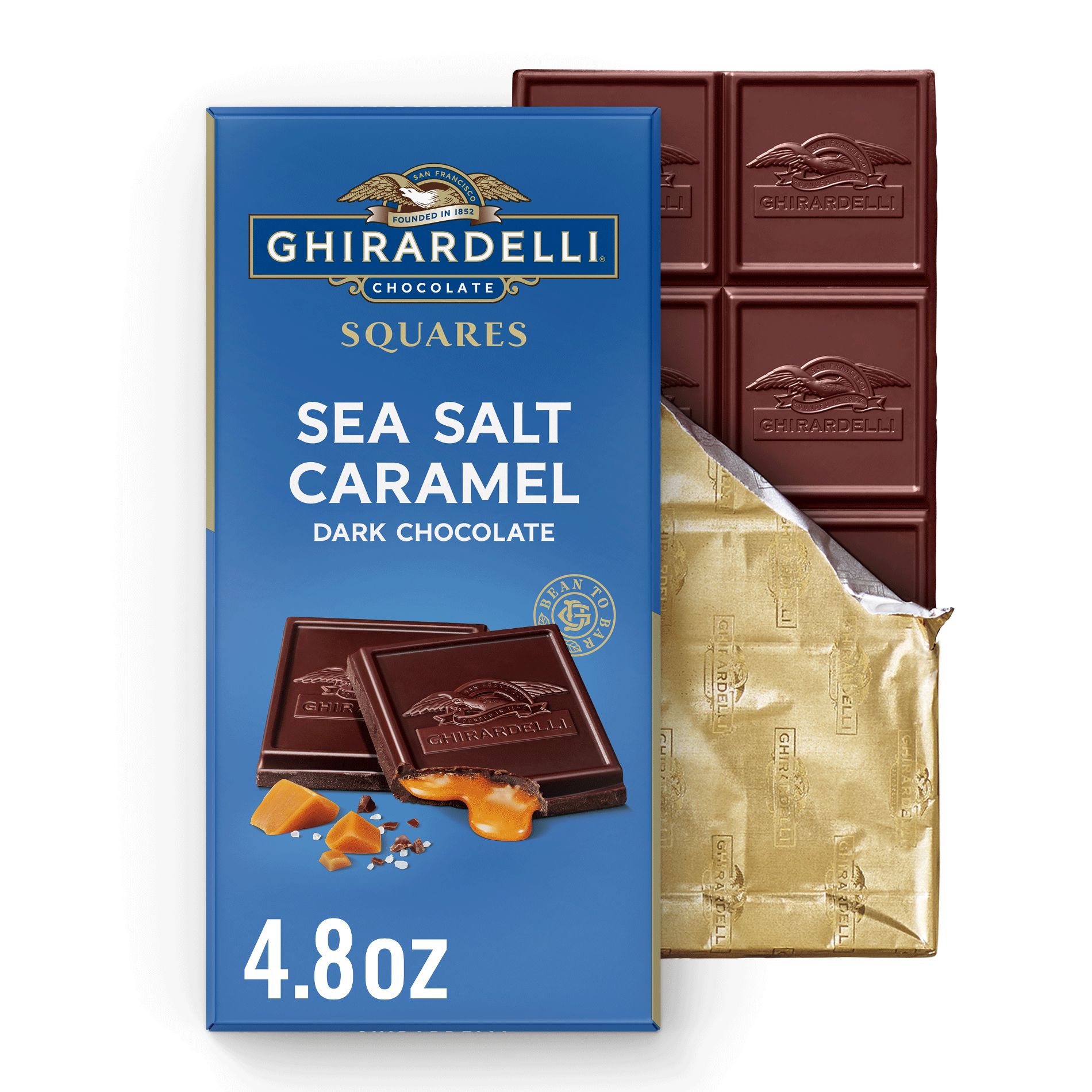 Ghirardelli Sea Salt Caramel Dark Chocolate Candy SQUARES Bar - 4.8oz