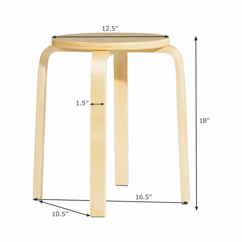 Set of 4 18" Stacking Stool Round Dining Chair Backless Wood Home Decor, 2 of 10