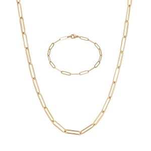 Adornia Tarnish Resistant 18k Gold Plated Paperclip Bracelet and Necklace Set - 1 of 4