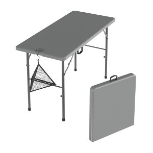 VECELO Folding Card Table with Mesh Bag, Portable Heavy Duty Tabletop with Handle & Leg Lock for Camping or Picnic, Black/White/Gray - 1 of 4