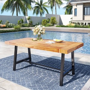 Captiva Designs 1pc Outdoor Patio Acacia Wood Dining Table with Steel Frame - 1 of 4