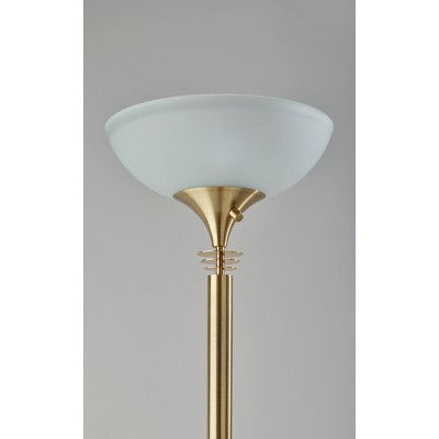 Antique Brass and Frosted Glass Torchiere Floor Lamp