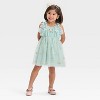 Audrey Camille Toddler Girls' Glitter Embroidered Floral Tank Tulle Dress - Mint Green - 3 of 3