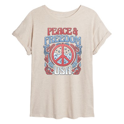 Women's - Instant Message - Peace And Freedom Oversized Graphic T-Shirt