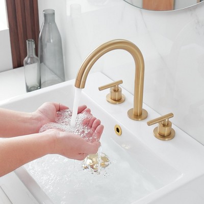 Brushed Gold 8 in. Widespread Double Handle High-Arc Bathroom Faucet