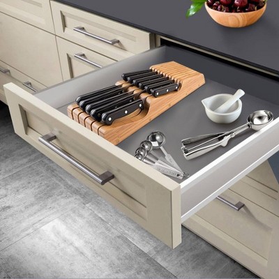 Natural Bamboo In-Drawer Knife Block Organizer for 16 Knives
